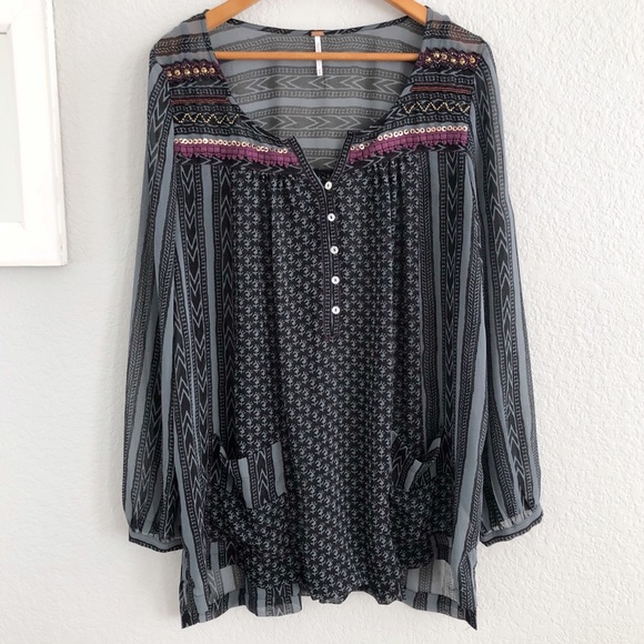 Free People Feather In The Wind Beaded Tunic Top - Picture 2 of 8
